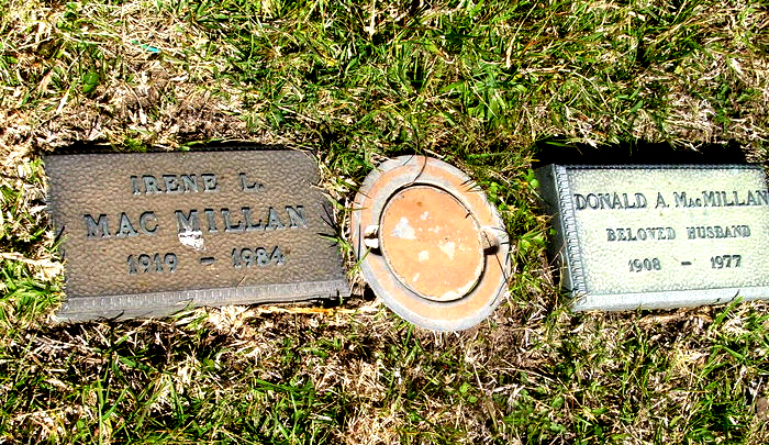 Photo of headstones/Donald A MacMillan 1908-1977 hdstn Watsonville Pajaro Valley Mem Pk CA